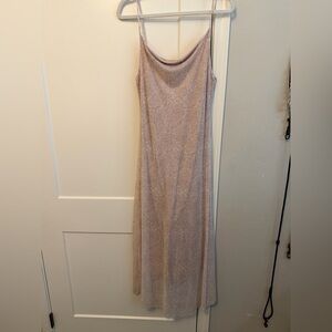 See You Monday Dusty Pink Lace-Effect Midi Slip Dress